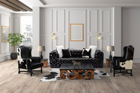 3D rendering classic living room interior. furniture set