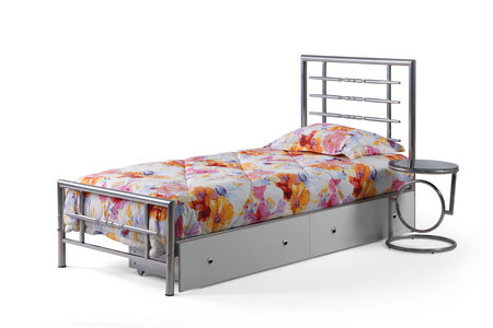 3d render of single bed isolated on white backgroundの写真素材