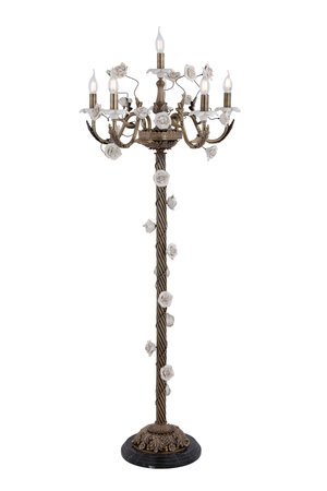 Classic lampshade on a white background .Vintage candlestick .Antique lamp .Antique candelabrumの写真素材