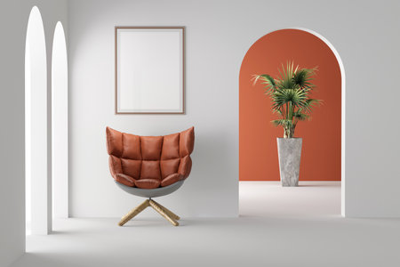 Interior of modern living room with armchair and plant - renderingの写真素材
