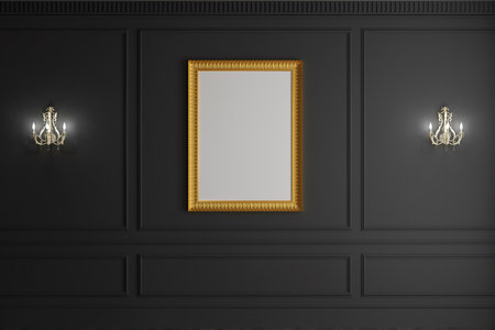 Empty gray classic interior with frameの写真素材