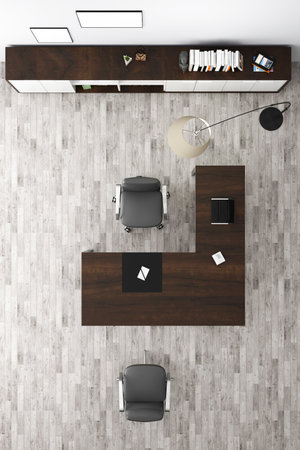3D Render Office Room decoration . office furniture in office interior .top viewの写真素材