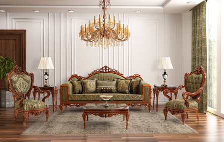 3D rendering classic living room interior. furniture setの写真素材