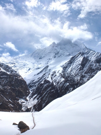 Trekking Annapurna Mountain at pokhara nepalの写真素材