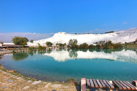 The beautiful pools in Pamukkale Turkeyの写真素材