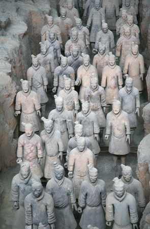 The Terracotta Army is a collection of terracotta sculptures depicting the armies of Qin Shi Huang, the first Emperor of China. located in Lintong District, Xi'an, Shaanxi provinceのeditorial素材