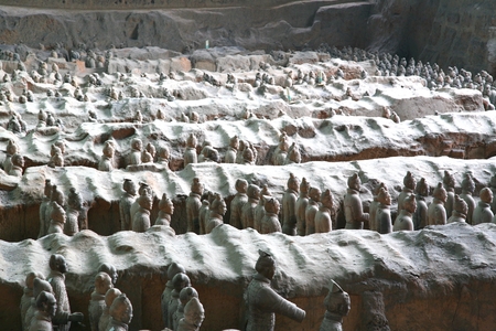 The Terracotta Army is a collection of terracotta sculptures depicting the armies of Qin Shi Huang, the first Emperor of Chinaのeditorial素材