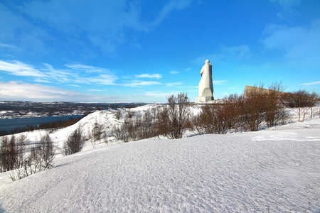 The view of Murmansk city ,Russia from Alyosha Monumentの写真素材