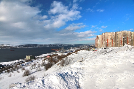 The view of Murmansk city ,Russia from Alyosha Monumentの写真素材