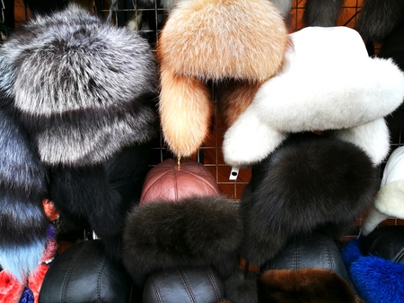The Fur hat at Izmailovsky Market in Moscow, Russiaの写真素材