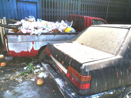 The Garbage in a  car on a streetの写真素材