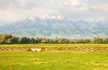 The beautiful scenic in Bishkek  with the Tian Shan mountains of Kyrgyzstanの写真素材