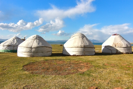 The ger camp in a large meadow at Ulaanbaatar , Mongoliaの写真素材
