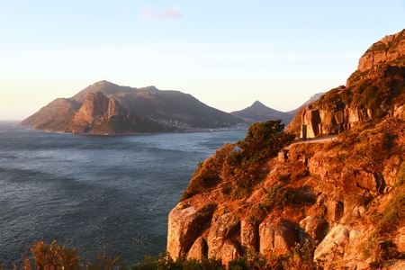 Chapman's Peak Drive on the Atlantic Coast between Hout Bay and Noordhoek is a beautiful views in the world at  Cape Town, South Africaの写真素材