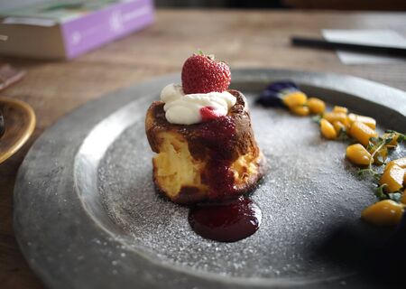 Toast with strawberry in chocolate sauceの写真素材