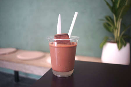 Iced chocolate in a cup at cafe