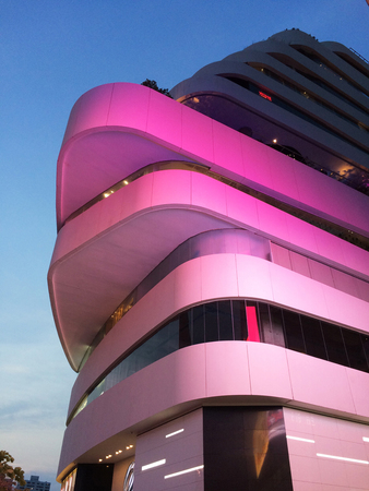 sunset on the modern buildingの写真素材