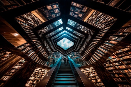 Staircase leading to the library. 3d rendering toned imageの素材