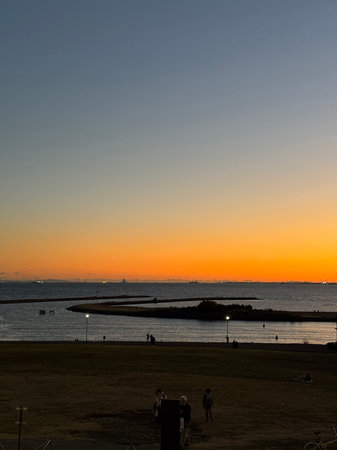 Sunset at the seaside in the city.の写真素材