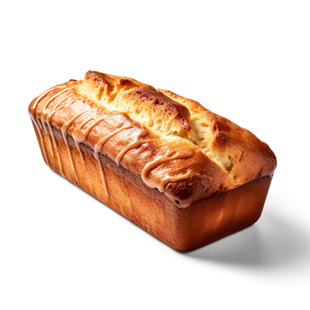 Banana Bread in Baking Form isolated on a white backgroundの写真素材