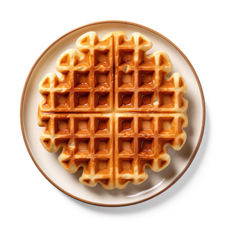 Belgian Waffles on ceramic plate isolated on a white backgroundの写真素材