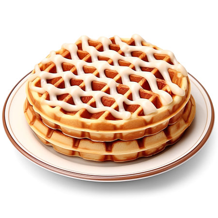Belgian Waffles on ceramic plate isolated on a white backgroundの写真素材
