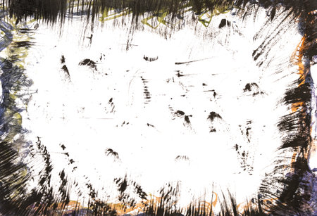 Abstract painting with dark center and colorful edgesの写真素材