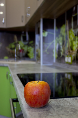 renovation of own kitchen in green styleの写真素材