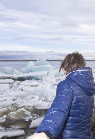 Ice drift on the river.の写真素材