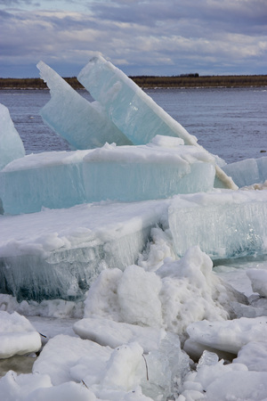 Ice drift on the river.の写真素材