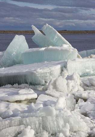 Ice drift on the river.の写真素材