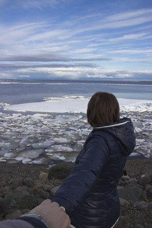 Ice drift on the river.の写真素材