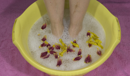 Woman caring for feet.の写真素材