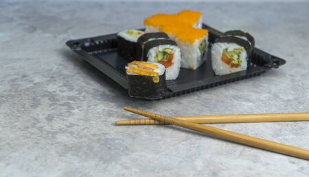 the Sushi set and chopsticks. Japanese food.