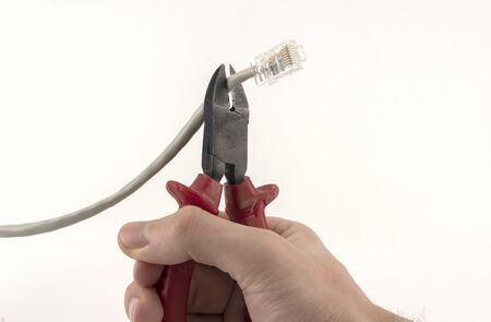 the network cable was cut with pliers. the concept of celebrating the International Internet-Free...