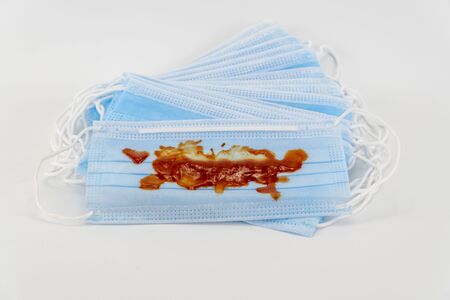 Surgical protective mask. Medical respiratory bandage face with drops . Concept of coronavirus...