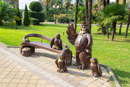 Russia, Sochi, October, 2019: Iron sculpture installed in the Park of the art Museum. Metal monument to fathers with many childrenのeditorial素材