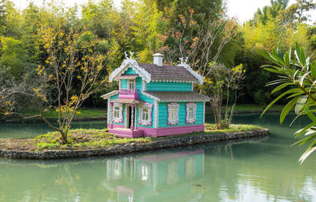 Russia, Sochi, October, 2019: house on an island in the middle of the lakeの写真素材