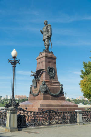 Russia, Irkutsk, August 2020: The monument was erected in honor of the Russian Emperor Alexander III.のeditorial素材
