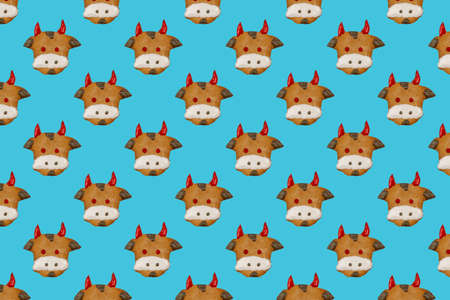 ginger cakes in the shape of a bull face. pattern of the cookiesの写真素材