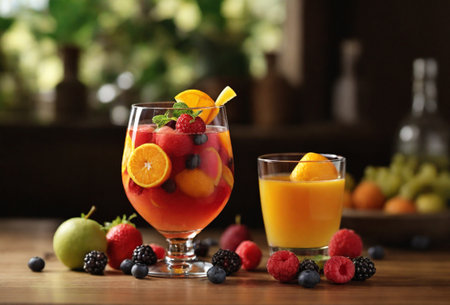 glass with a cocktail of fresh fruits. selective focus.の素材
