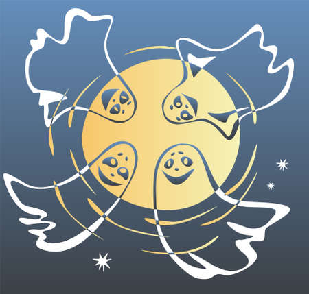 Four amusing phantoms turn around of the moon.のイラスト素材