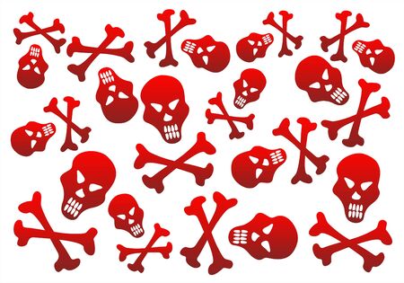 Red skulls and bones on a white background.のイラスト素材