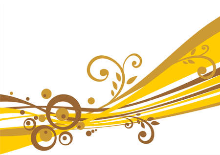 Abstract  background with gold and bronze circles, strips and vegetative curls.のイラスト素材