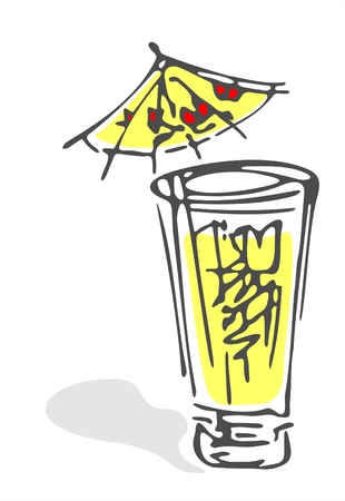 The stylized glass of lemonade and parasol on a white background.のイラスト素材