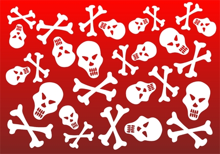White skulls and bones on a red background.のイラスト素材