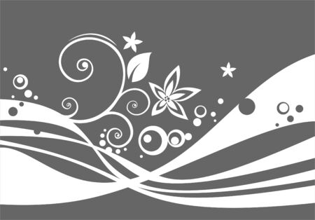 Abstract pattern from white strips and flowers on a gray background.のイラスト素材