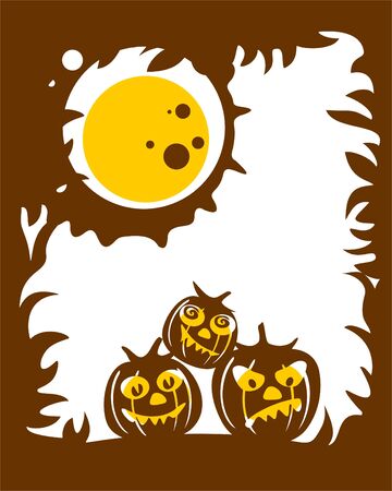 The brown stylized background with three pumpkins and the moonのイラスト素材