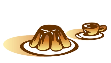 Stylized a chocolate pudding and a cup on a white background with shadows.のイラスト素材