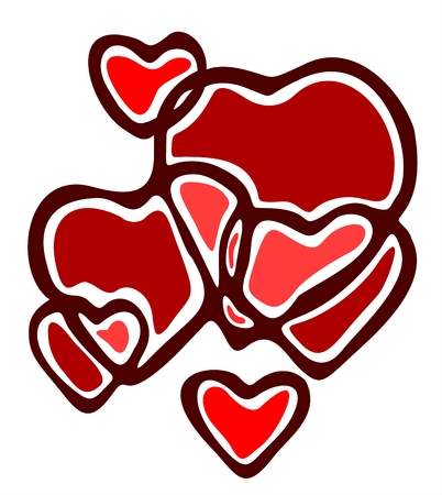 Composition from the red stylized crossed hearts on a white background.のイラスト素材